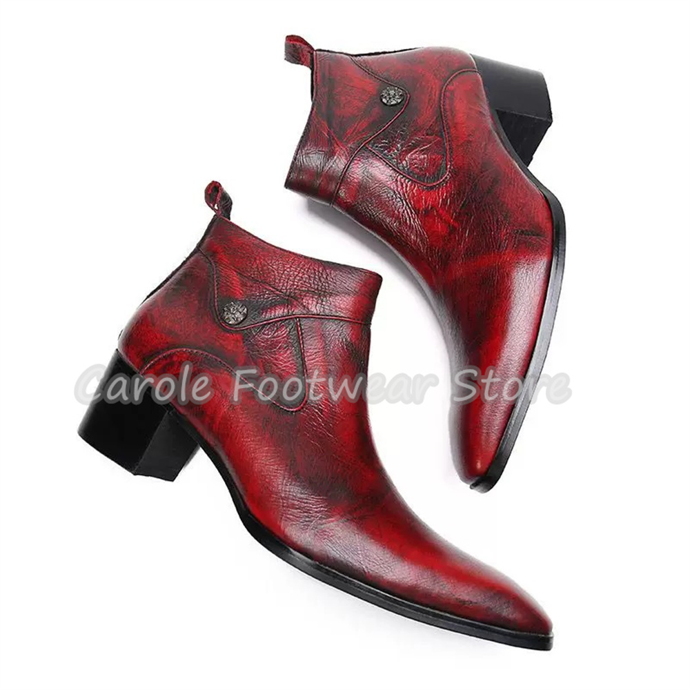 Men'S Shoes Increase Height - Vintage Square Toe Genuine Leather Ankle